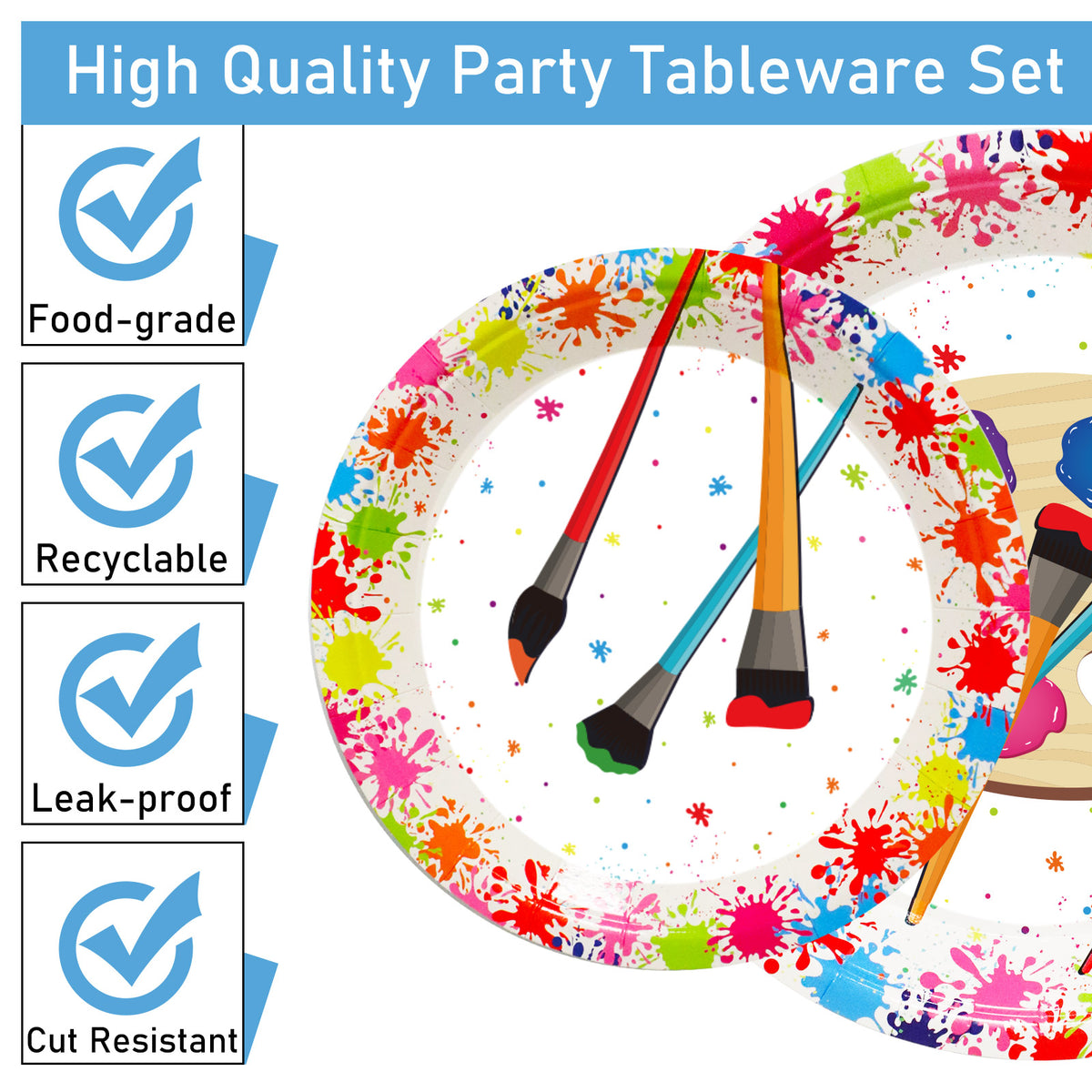 96 Pcs ART paint Party Tableware Decoration Supplies for 24 Guests