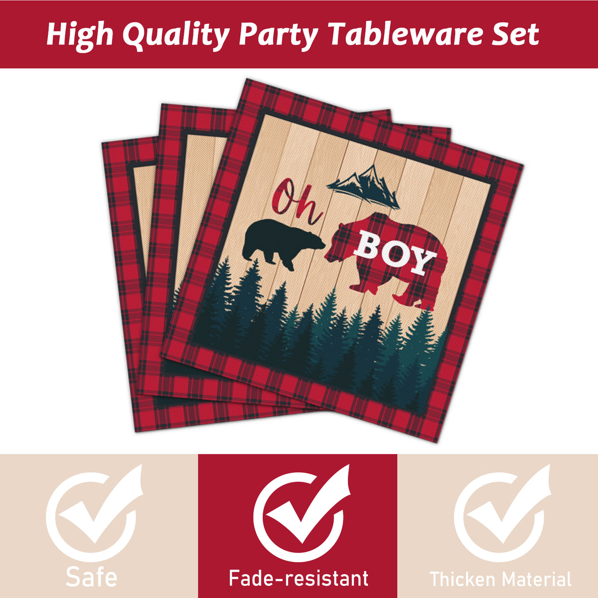 96 Pieces Oh Boy Buffalo Baby Shower Tableware Set Paper Plates Napkins Forks for 24 Guests