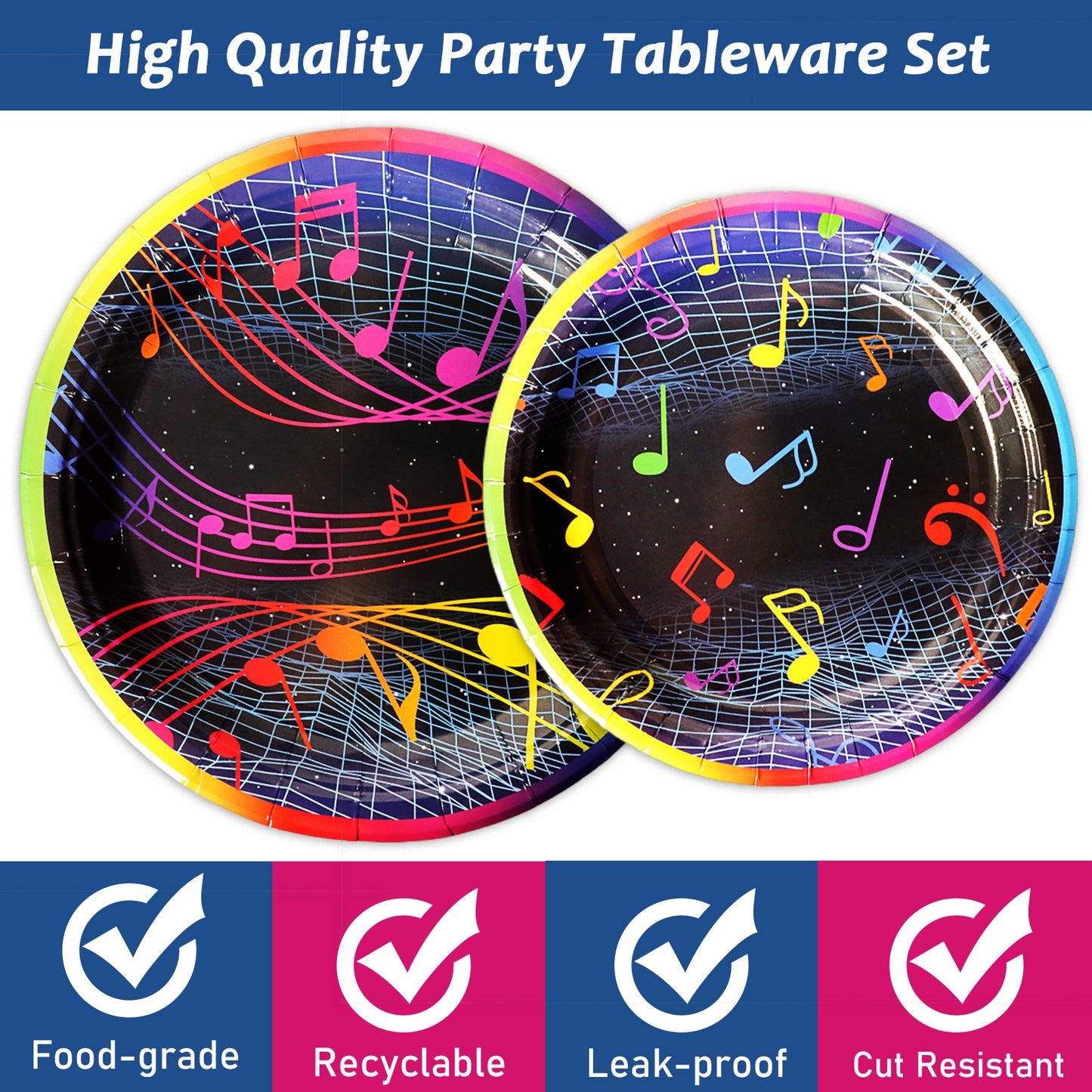 96 Pieces Musical Notes Tableware Set Paper Plates Napkins Forks for 24 Guests