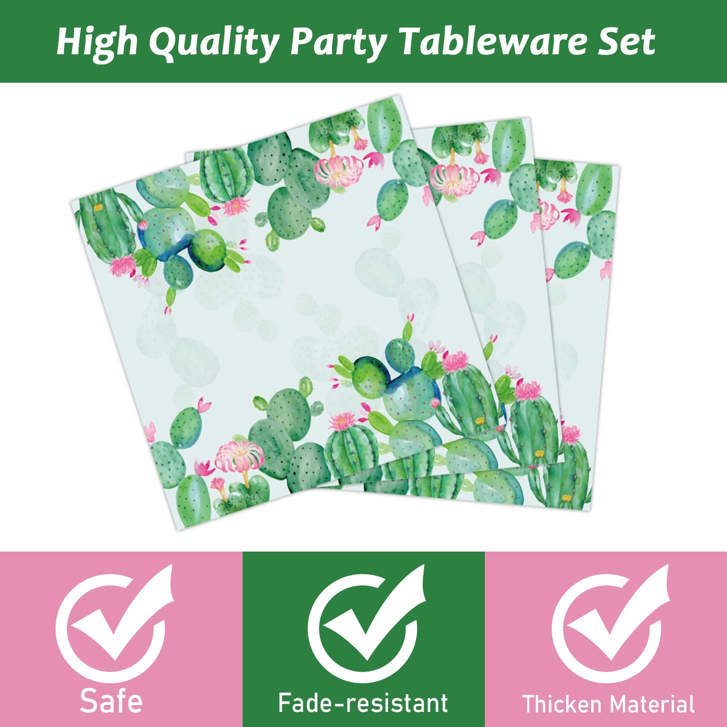 96 Pcs Cactus Party Tableware Supplies for 24 Guests