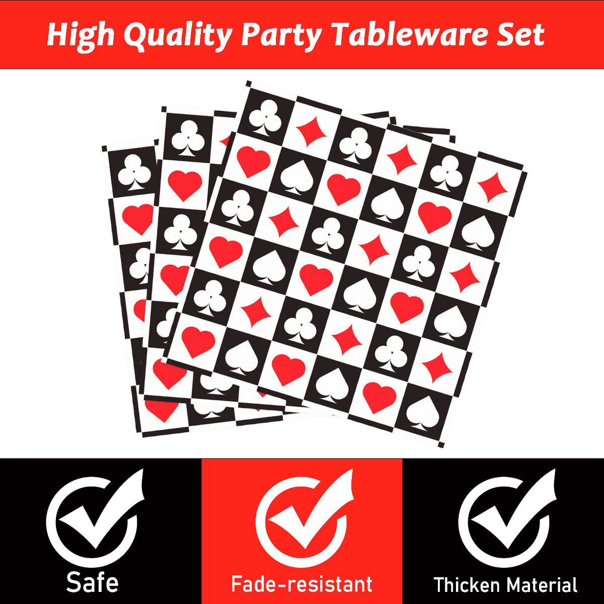96 Pcs Casino Party Tableware Supplies for 24 Guests