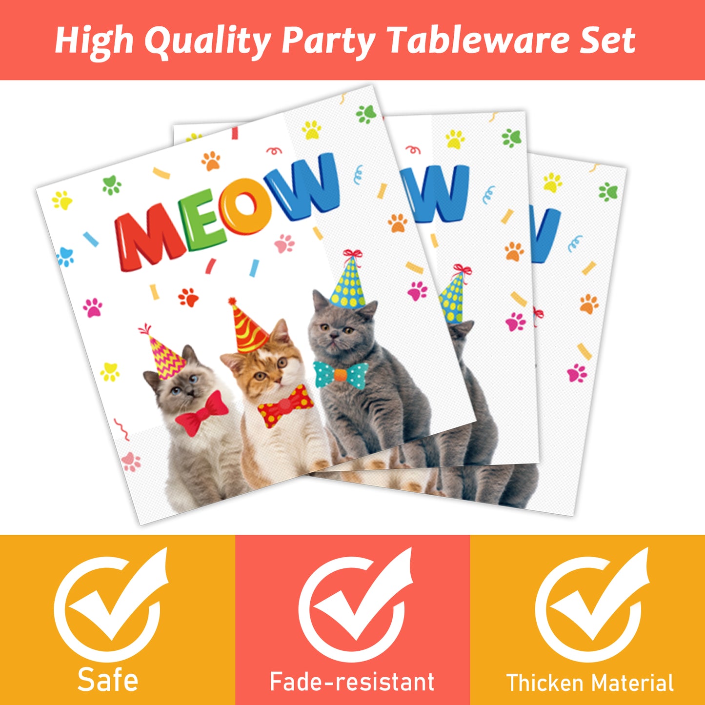 Kitten Theme Party Supplies,Plates Napkins Forks Set of 96pcs
