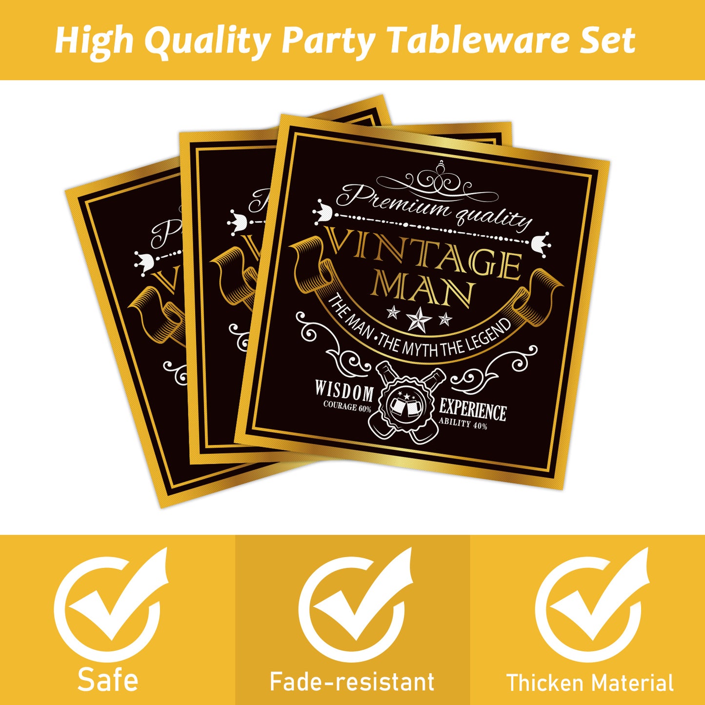 96 Pcs Vintage Aged Party Tableware for 24 Guests for Men