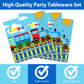 96 Pieces Train Party Tableware Set Paper Plates Napkins Forks for 24 Guests