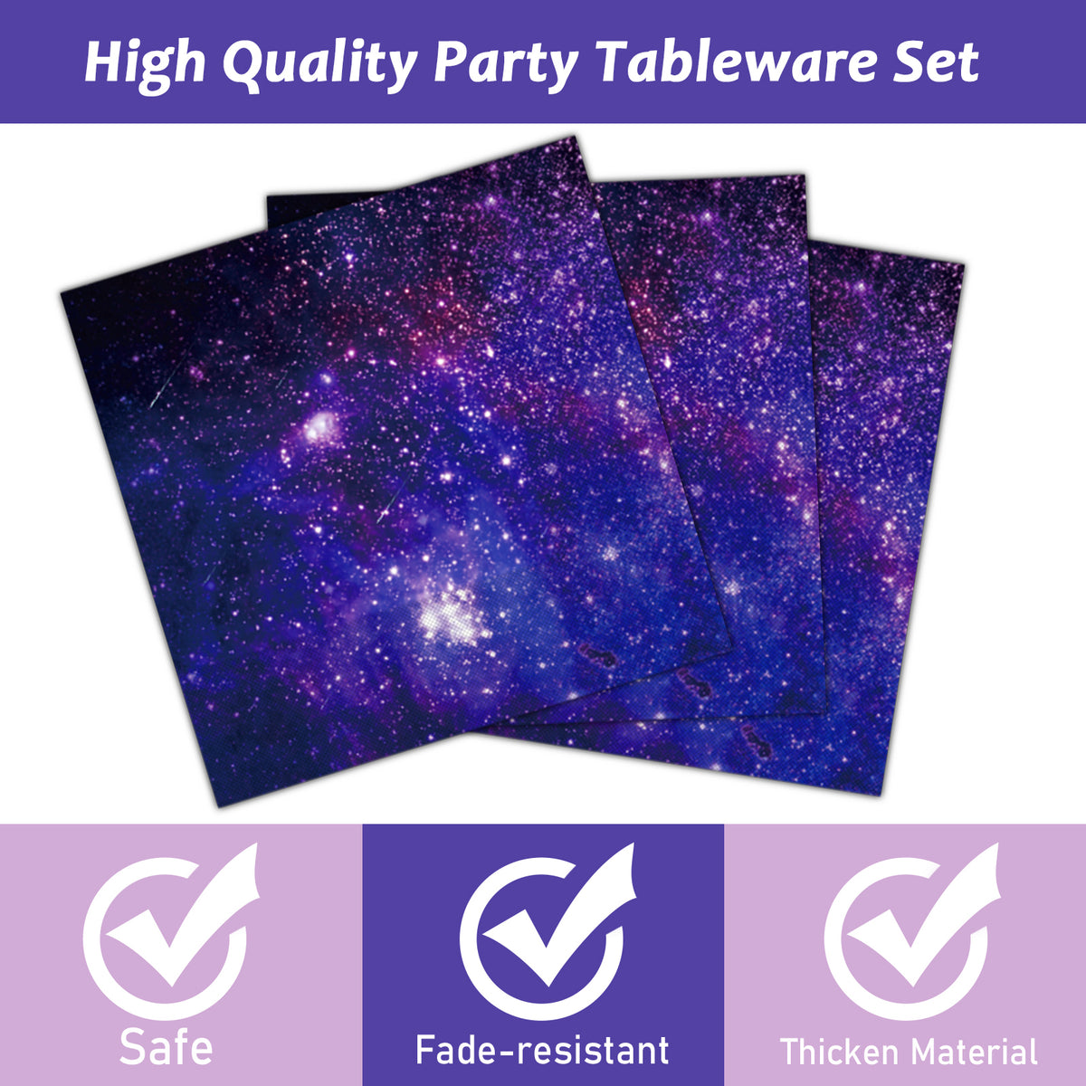Galaxy Space Theme Party Supplies,Plates Napkins Forks Set of 96pcs