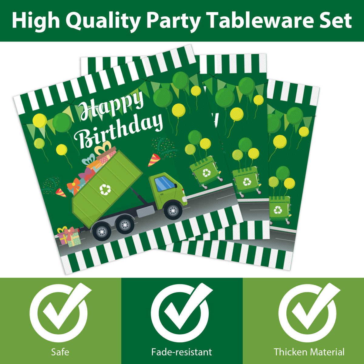 96 Pieces Garbage Truck Party Tableware Set Paper Plates Napkins Forks for 24 Guests