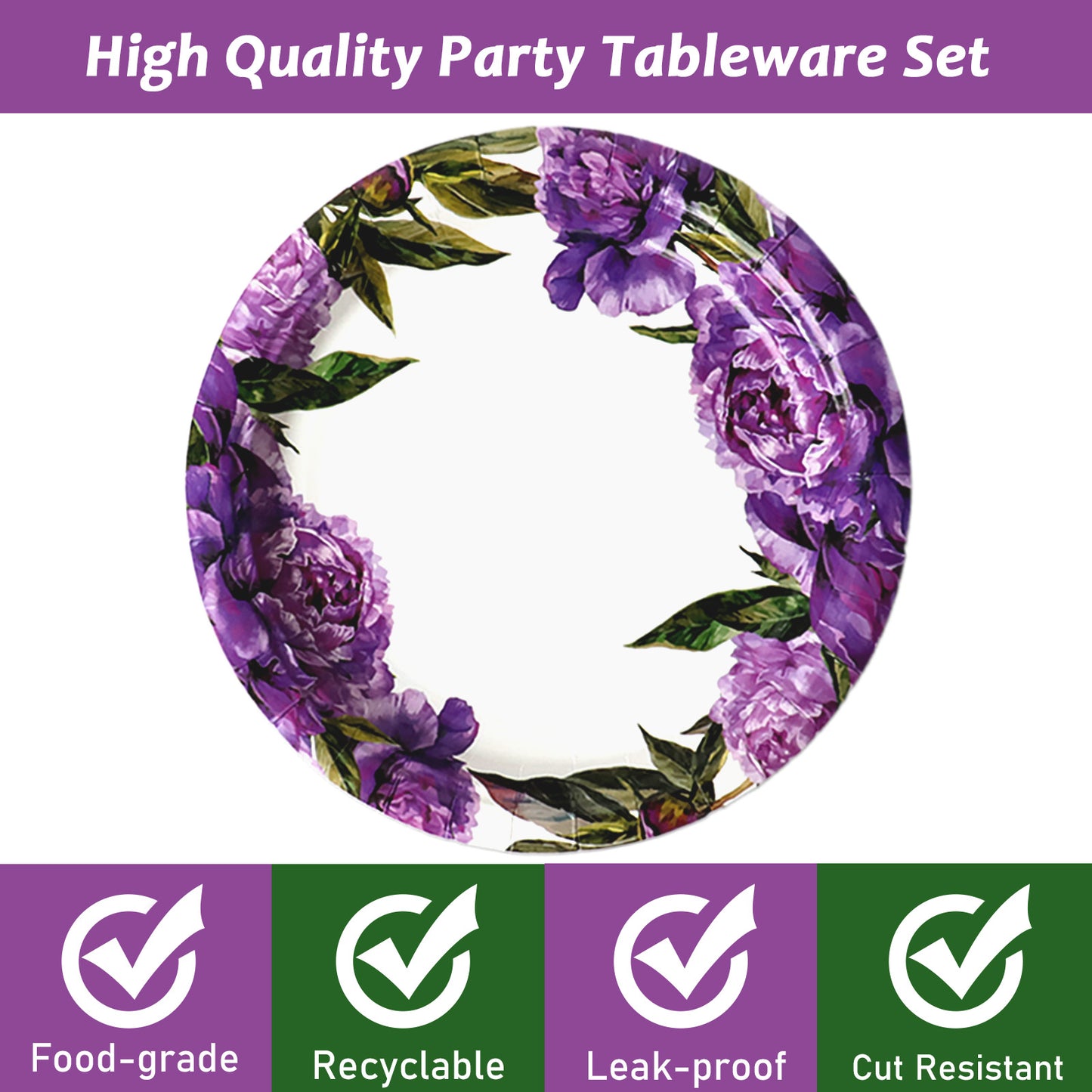Disposable Peony Ball Party Dessert Plates,Set of 48