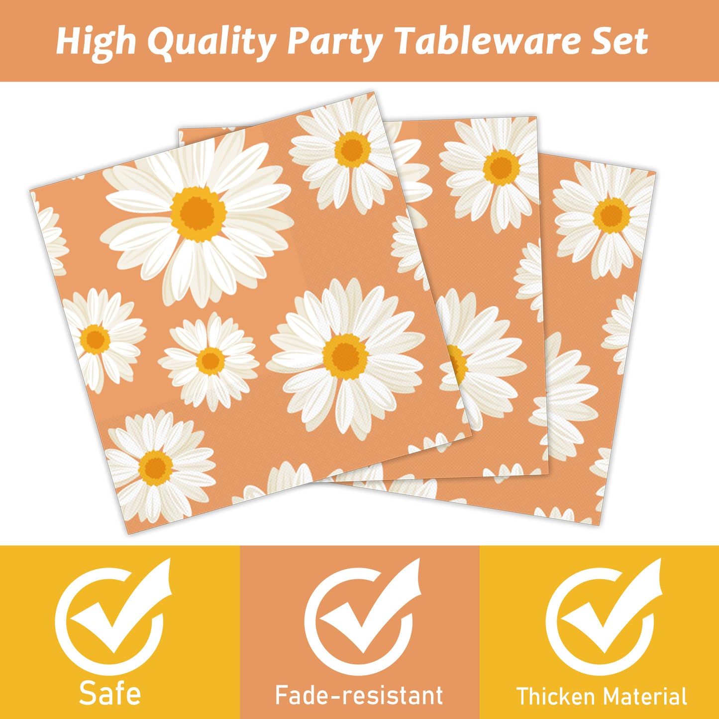 Daisy Flower Theme Party Supplies,Plates Napkins Forks Set of 96pcs