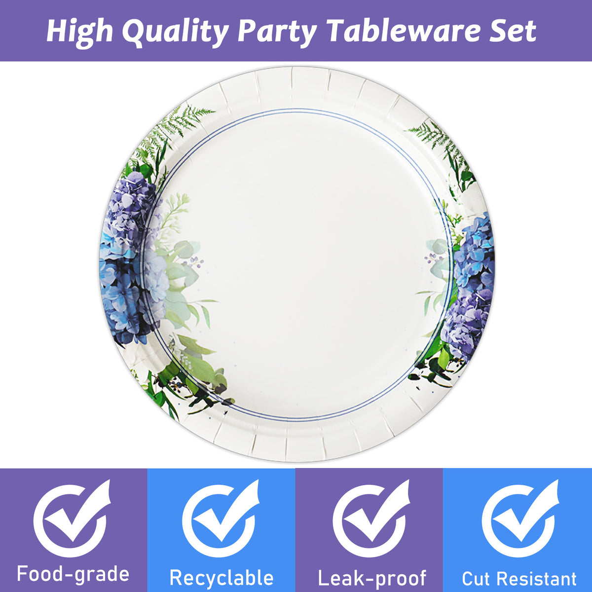 Disposable Hydrangea Party Dessert Plates,Set of 48