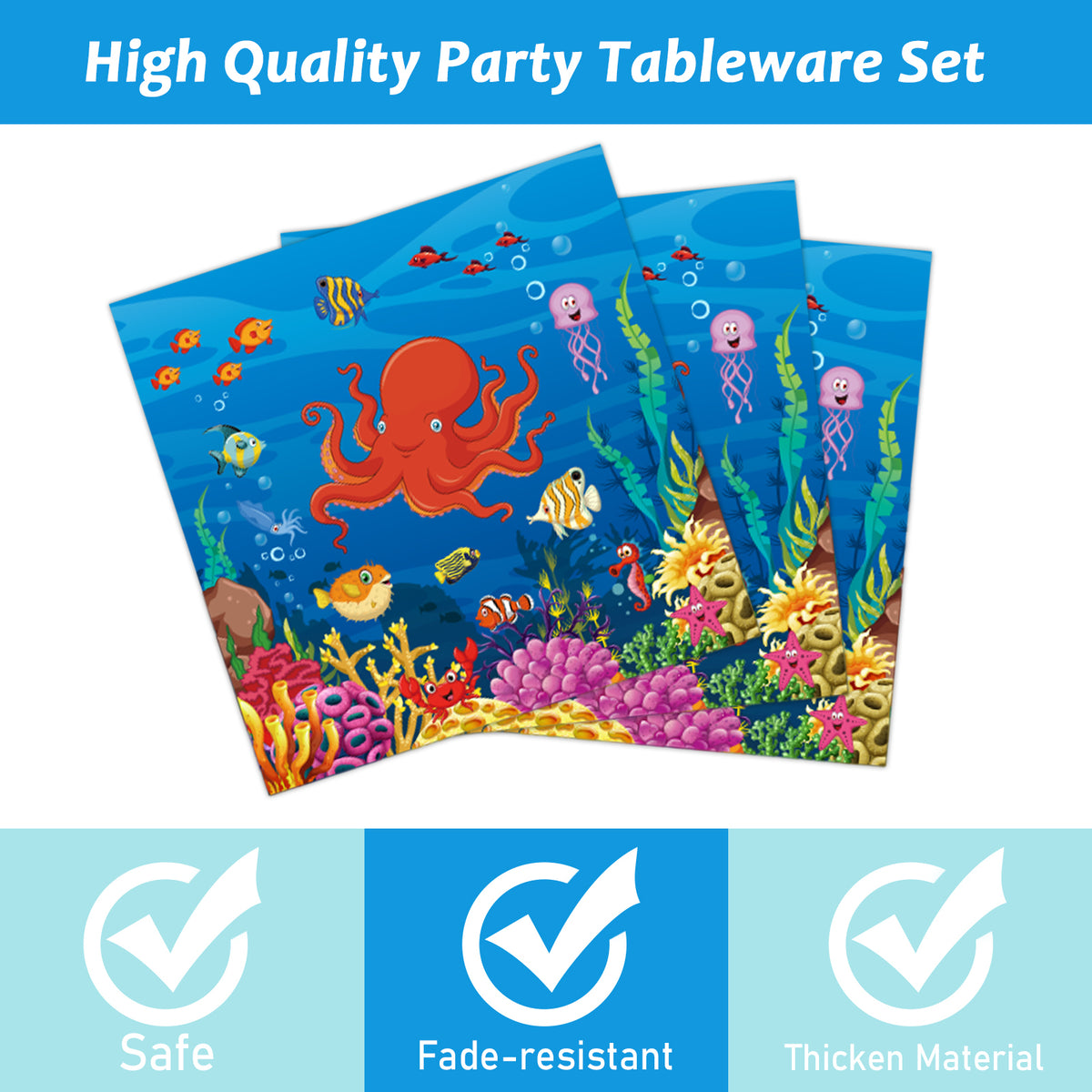 96 Pcs Under The Sea Party Tableware Supplies for 24 Guests