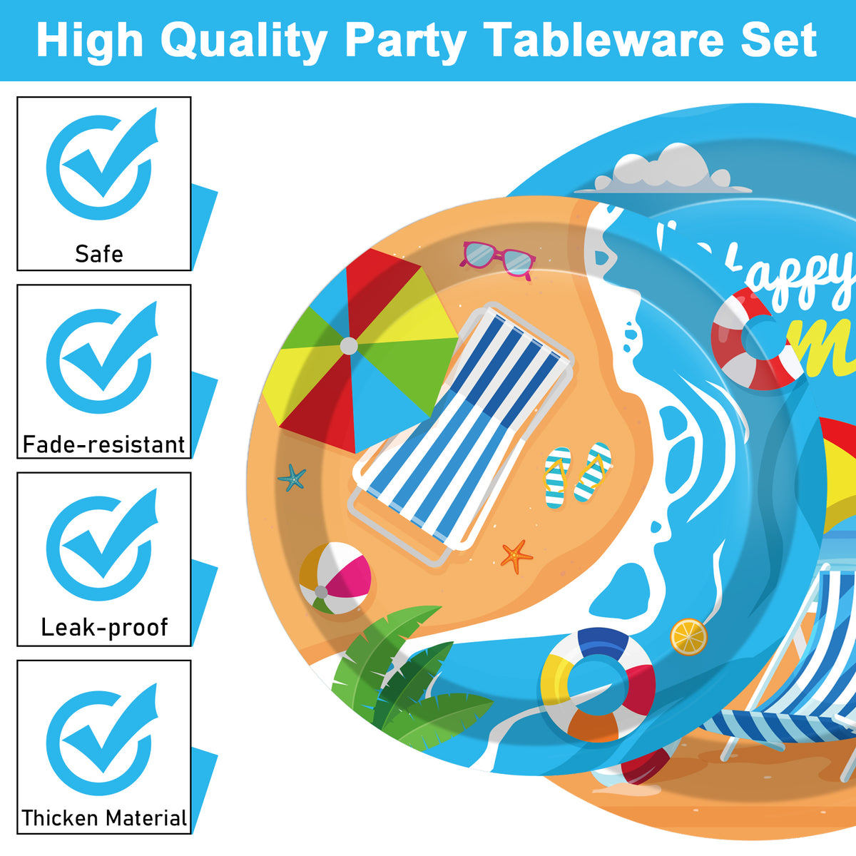 Beach Theme Party Supplies,Plates Napkins Forks Set of 96pcs