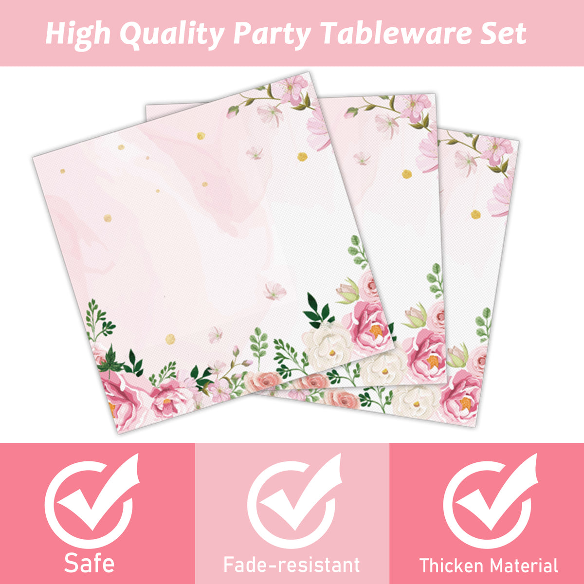 Floral Theme Party Supplies,Plates Napkins Forks Set of 96pcs