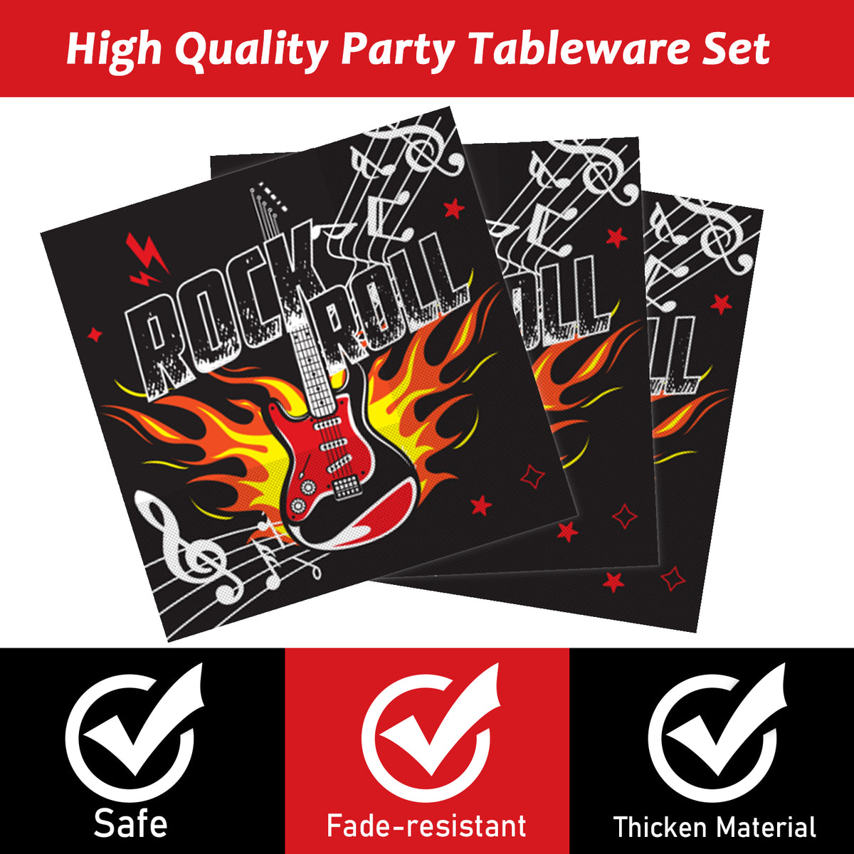 96 Pcs Rock and Roll Party Tableware Set Supplies Fork 24 Guests