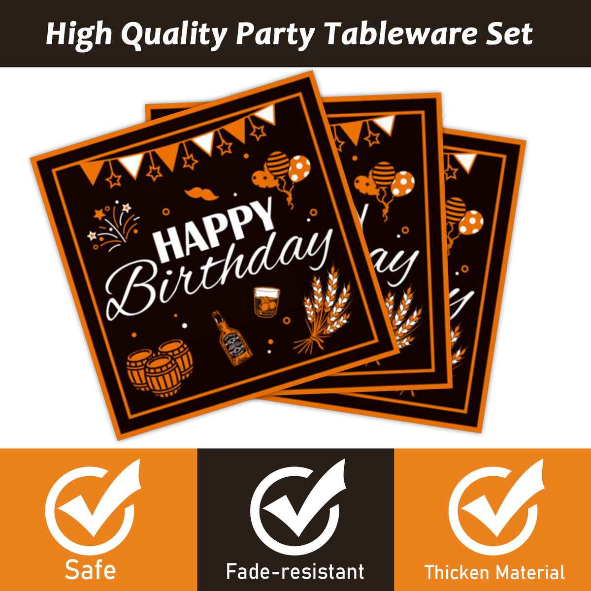 96 Pieces Whiskey Birthday Party Tableware Set Paper Plates Napkins Forks for 24 Guests