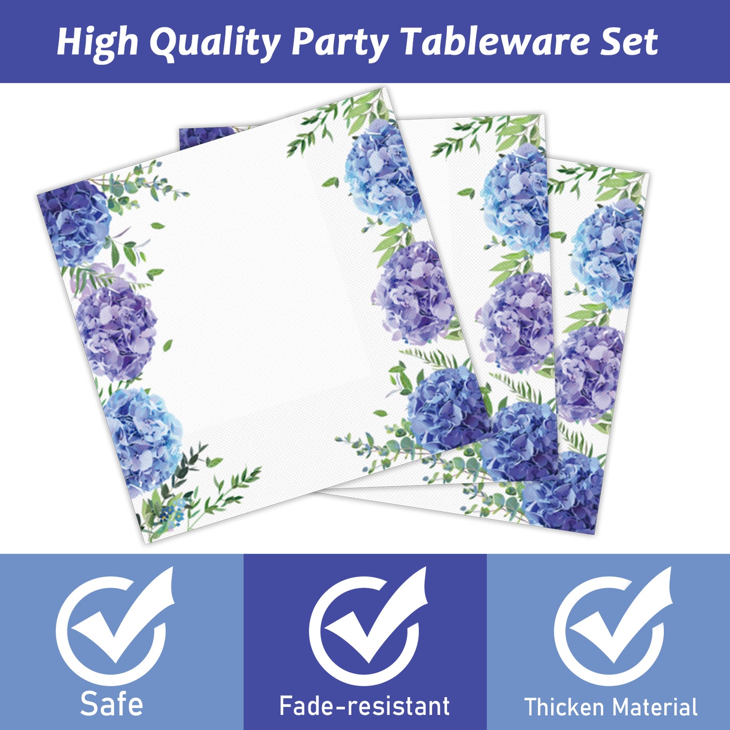 Hydrangea Theme Party Supplies,Plates Napkins Forks Set of 96pcs