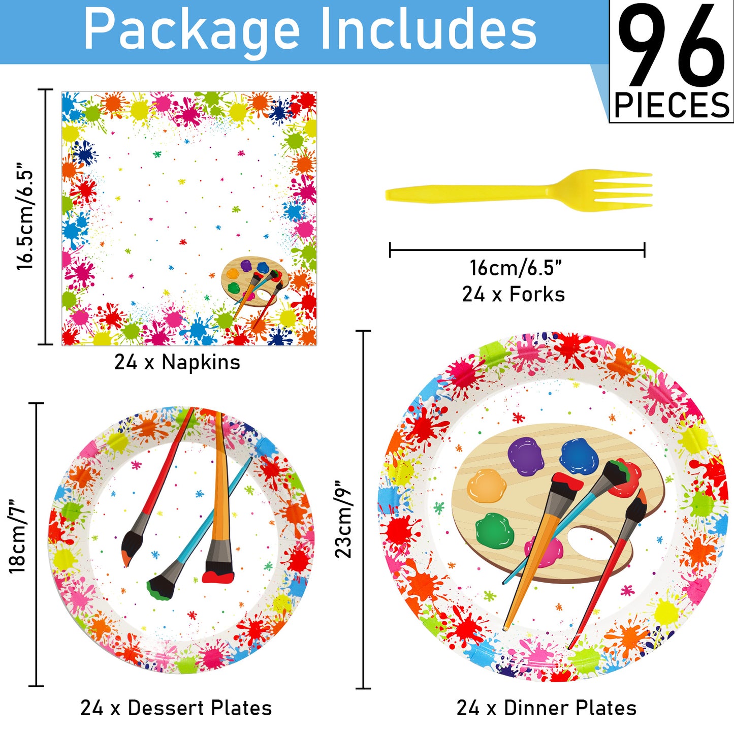 98 Pcs Art Paint Birthday Party Supplies for 24 Guests