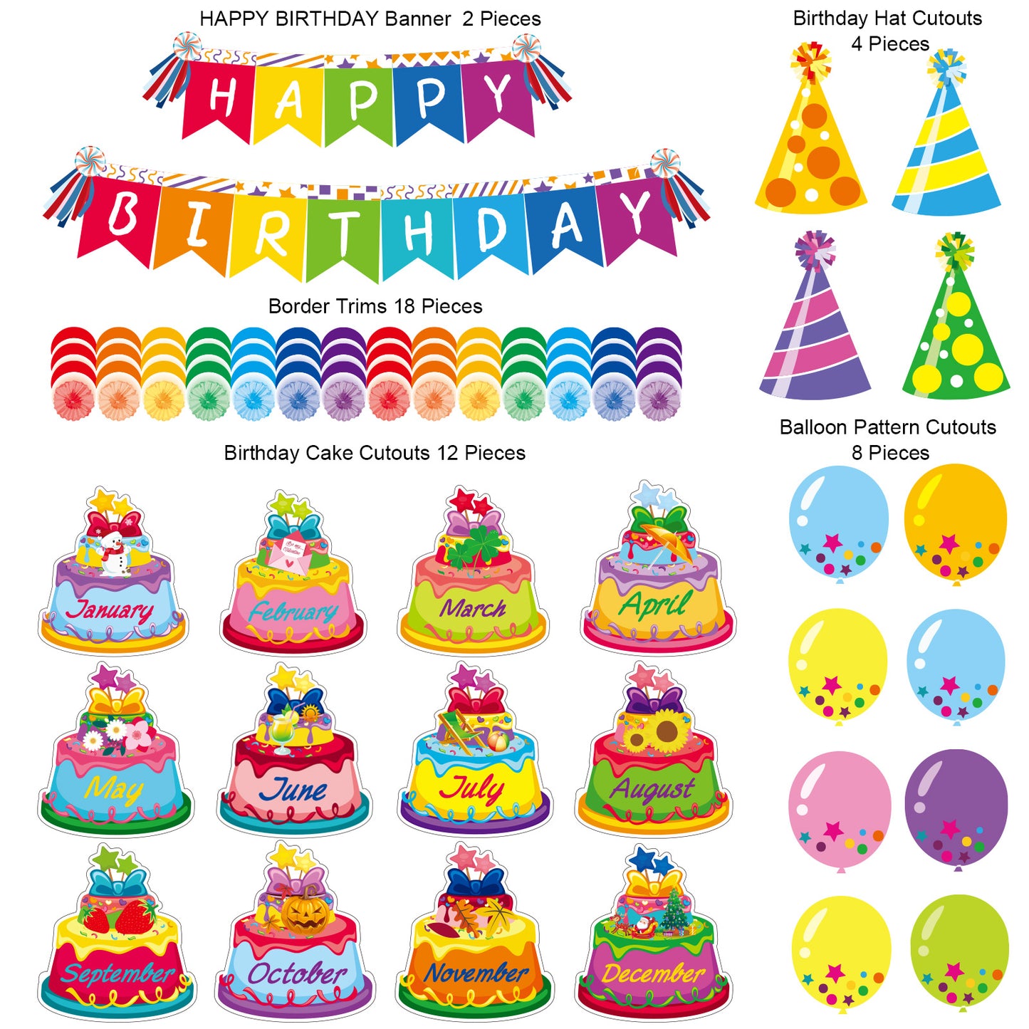 44 Pieces Happy Birthday Bulletin Board Set
