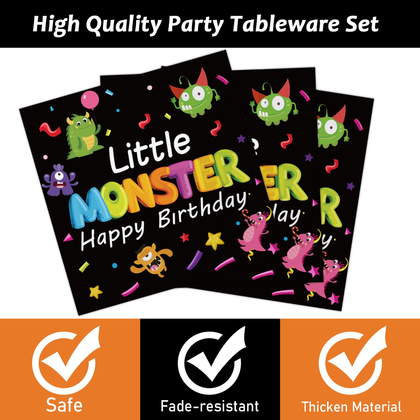 96 Pcs Monster Party Tableware Set  Decoration Supplies for 24 Guests