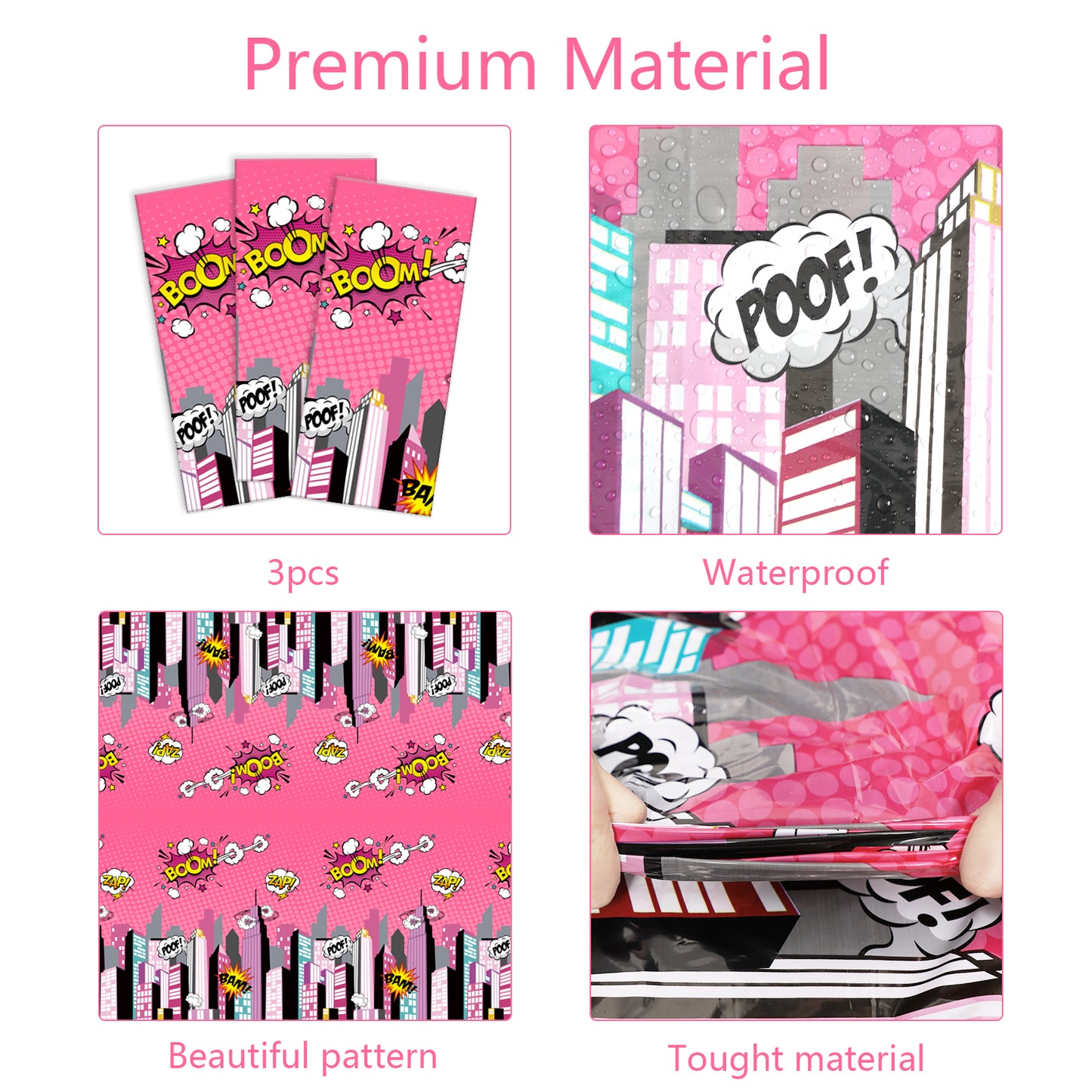 3 Pcs of Super Heroine Party Tablecloth Party Supplies 108 x 51 inch