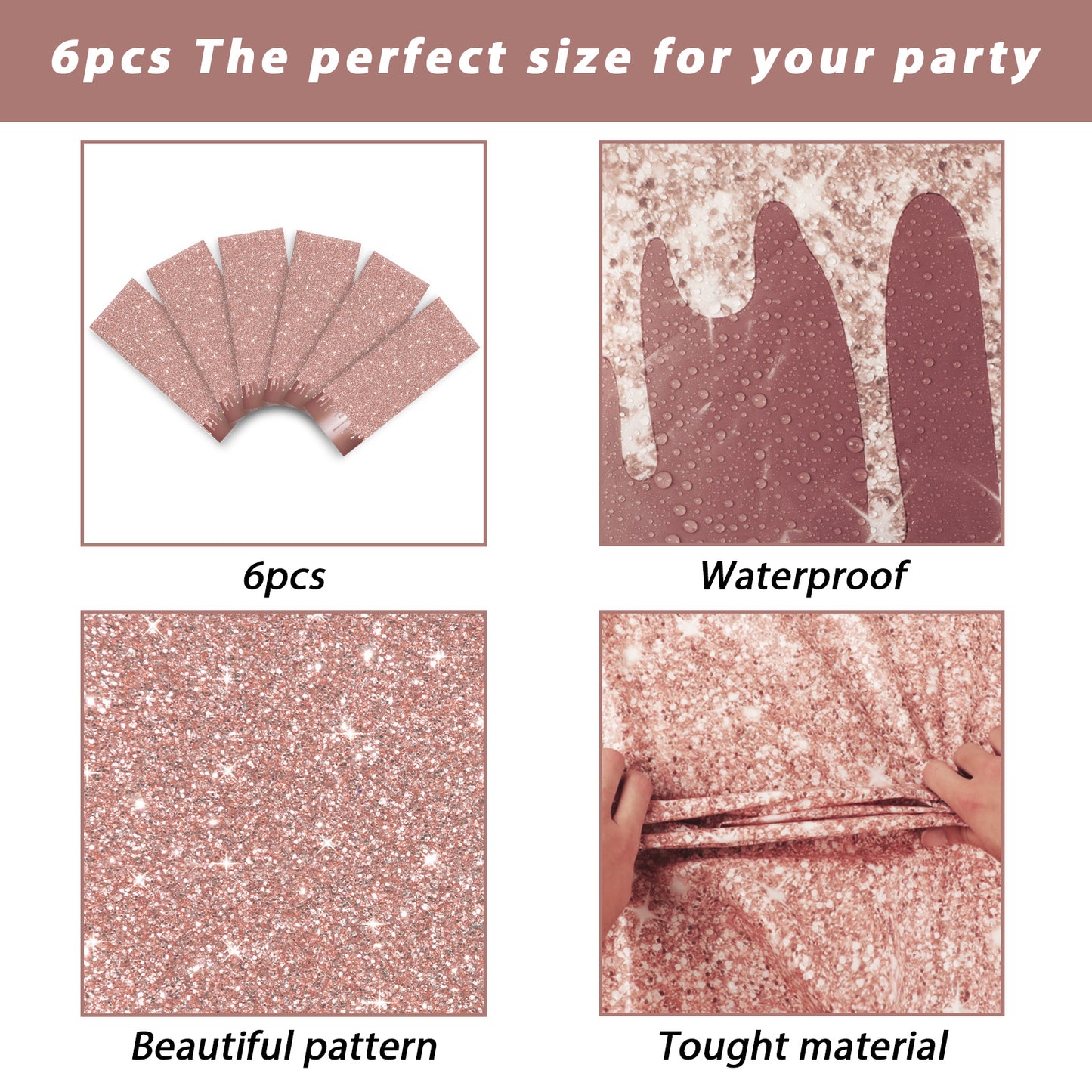 6 pcs Pink Rose Golden Birthday Party Tablecloths Supplies 54" x 108"