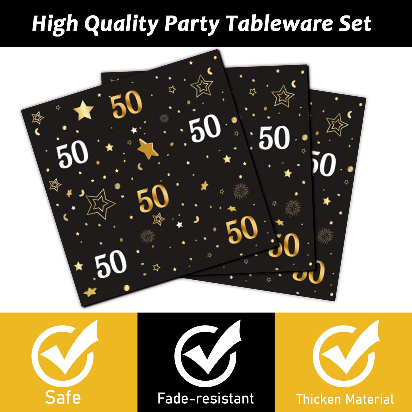 50th Birthday Theme Party Supplies,Plates Napkins Forks Set of 96pcs