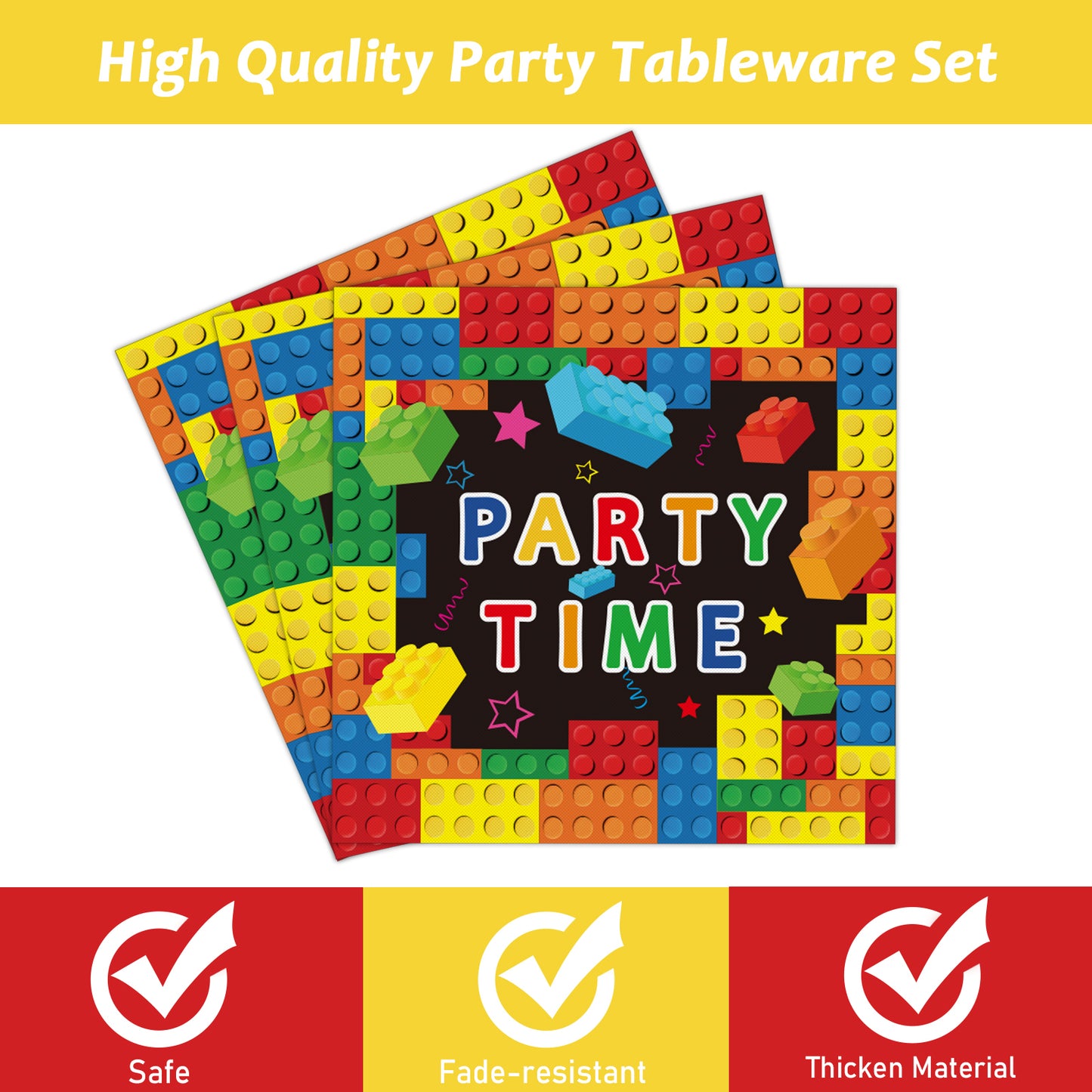96 Pcs Building Block Birthday Party Supplies for 24 Guests