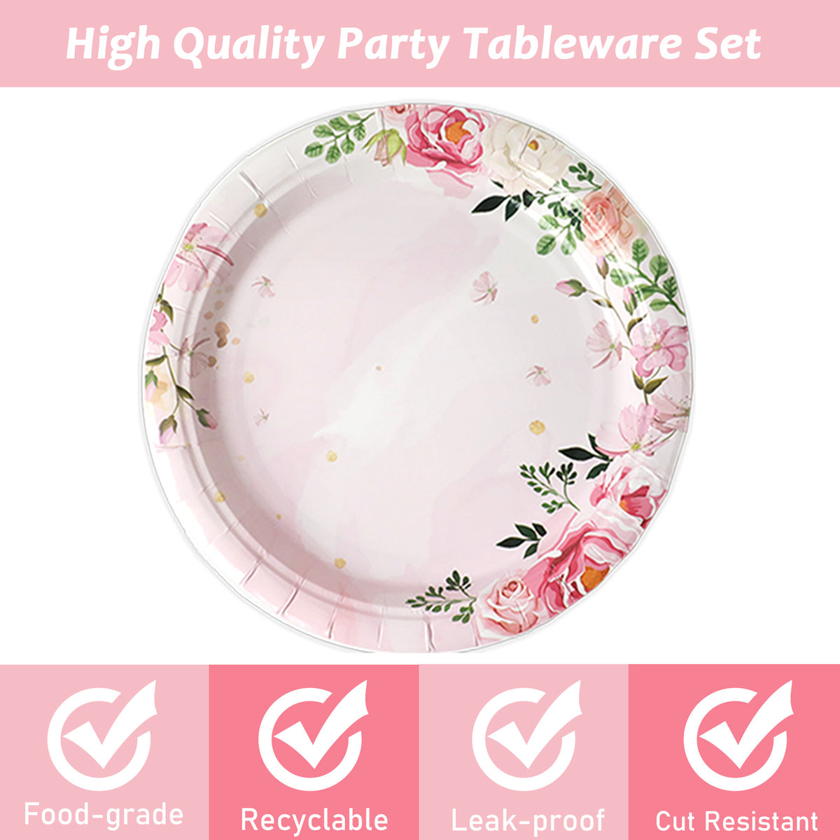 Disposable Floral Party Dessert Plates,Set of 24