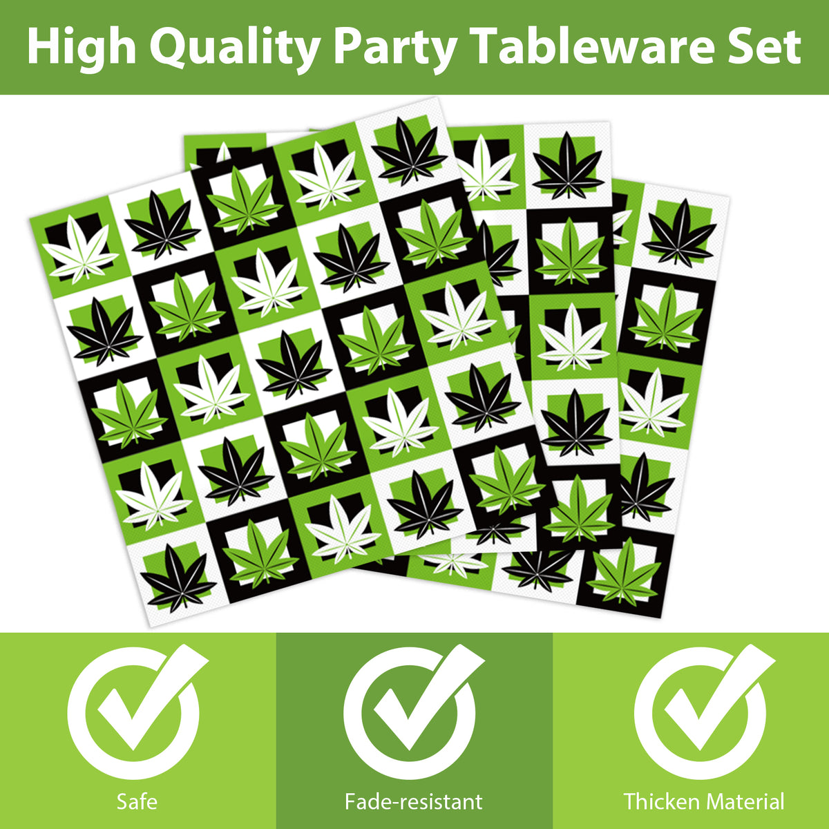 96 Pieces Weed Themed Party Tableware Set Paper Plates Napkins Forks for 24 Guests