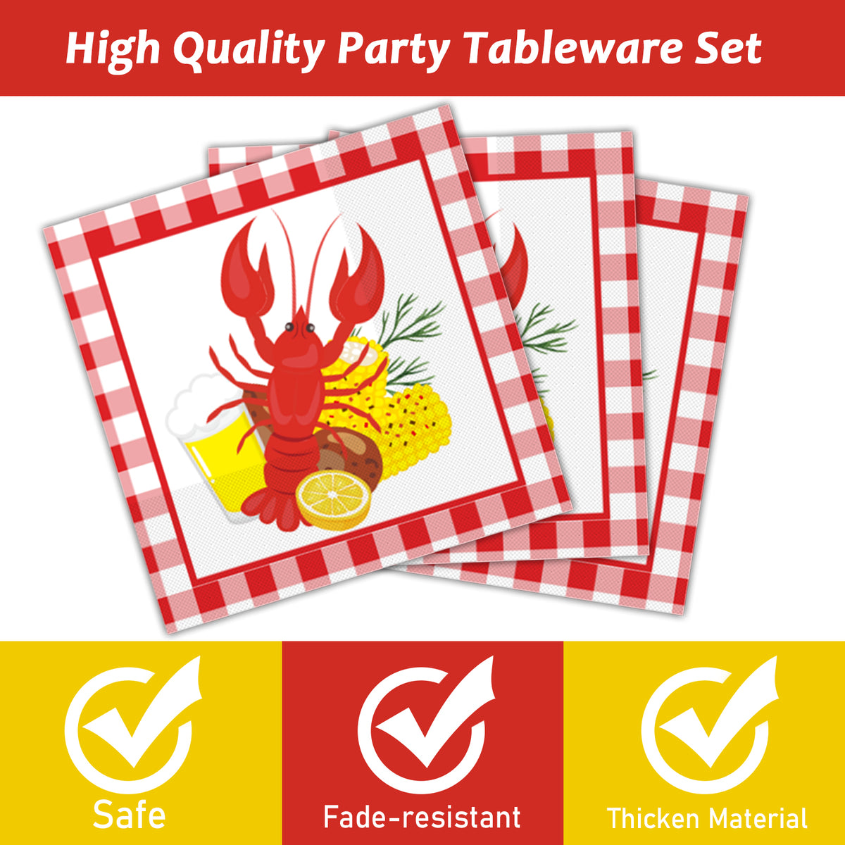 Crawfish Theme Party Supplies,Plates Napkins Forks Set of 96pcs