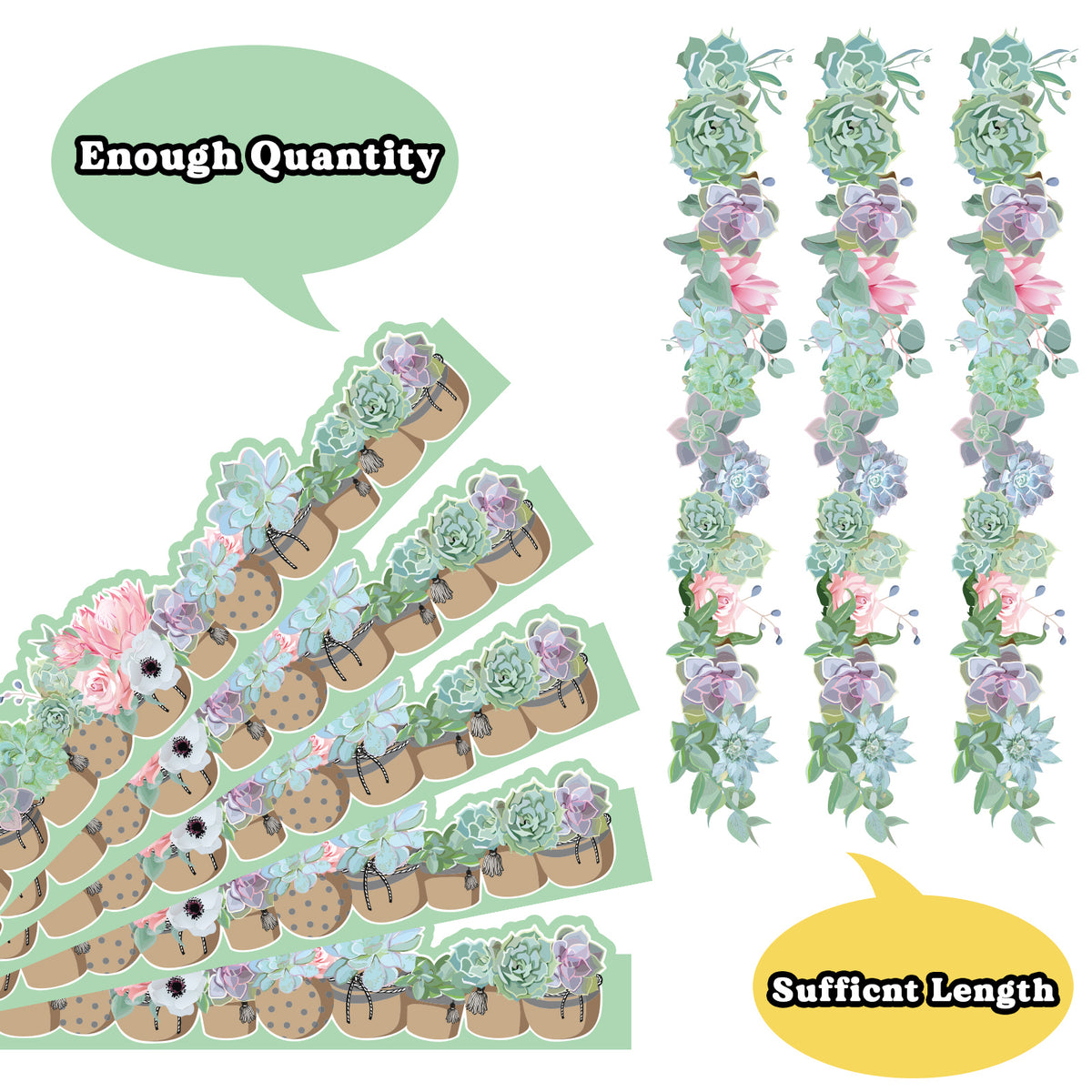 69ft Succulents Bulletin Board Borders for School Classroom Office Party Wall Decor