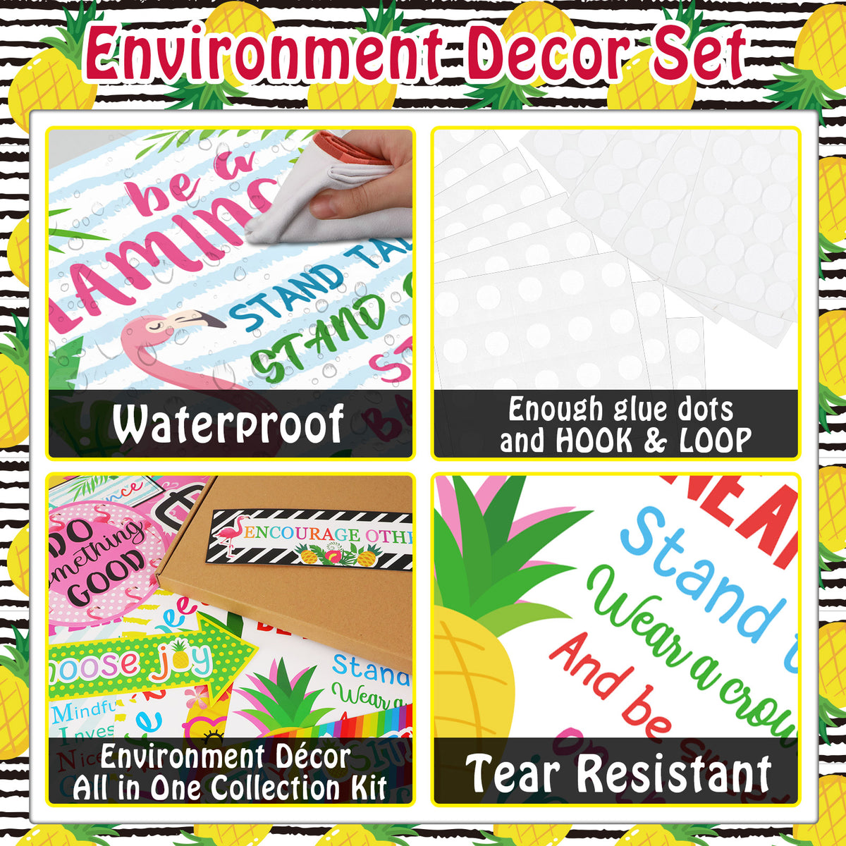 Tropical Summer Classroom Decor Hawaii Pineapple Flamingo Bulletin Board and Wall Decorations