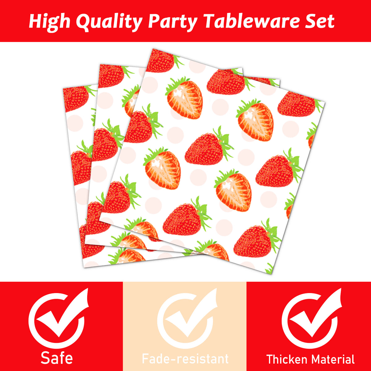 96 Pcs Strawberry Party Tableware Set Supplies for 24 Guests
