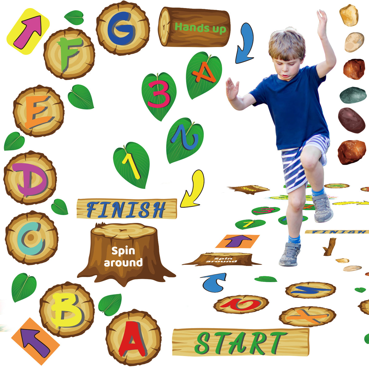 115 Pieces Alphabet and Number DIY Hopscotch Education Floor Decal Jungle Hopping Game
