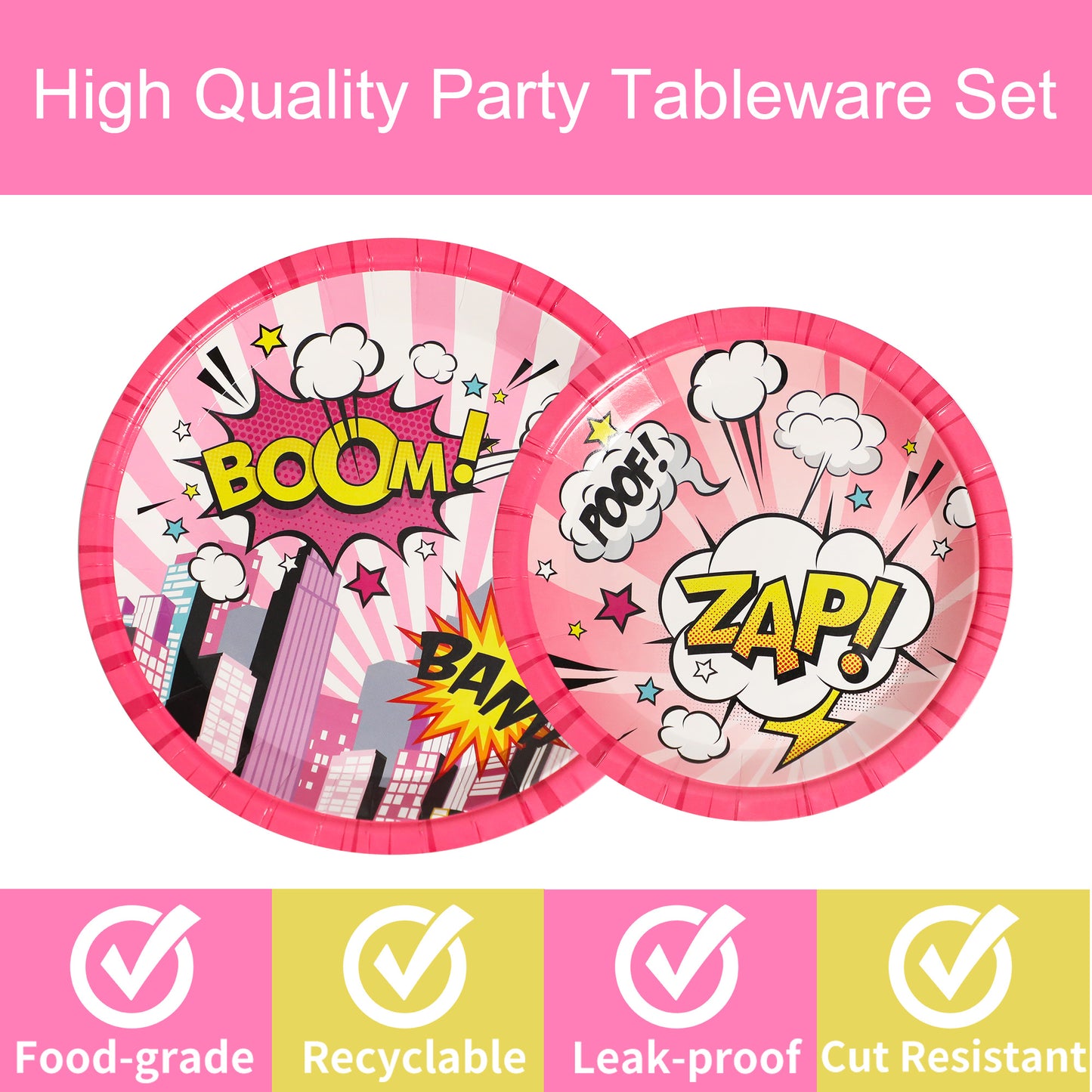96 Pcs Super Hero Girl Party Tableware Supplies for 24 Guests