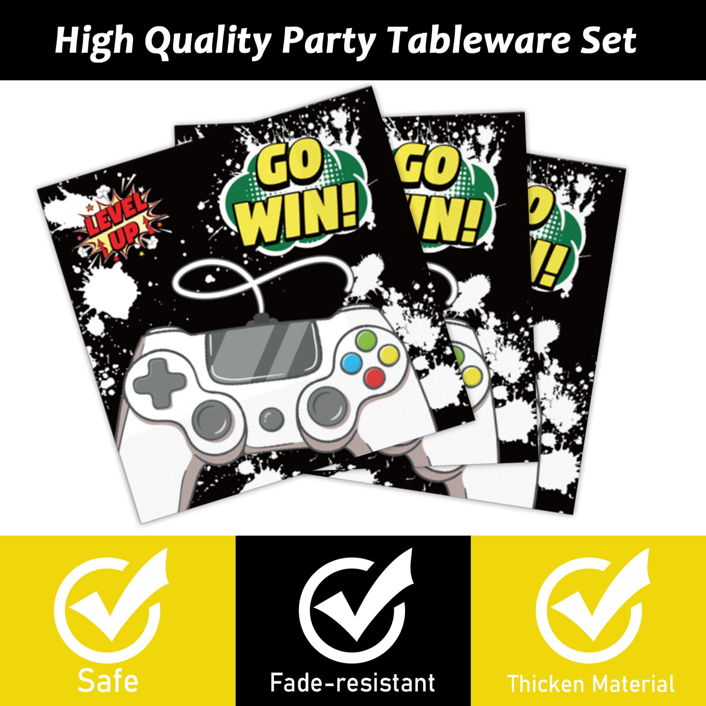 96 Pcs Video Game Party Tableware Set Paper Plate Napkin Fork 24 Guests