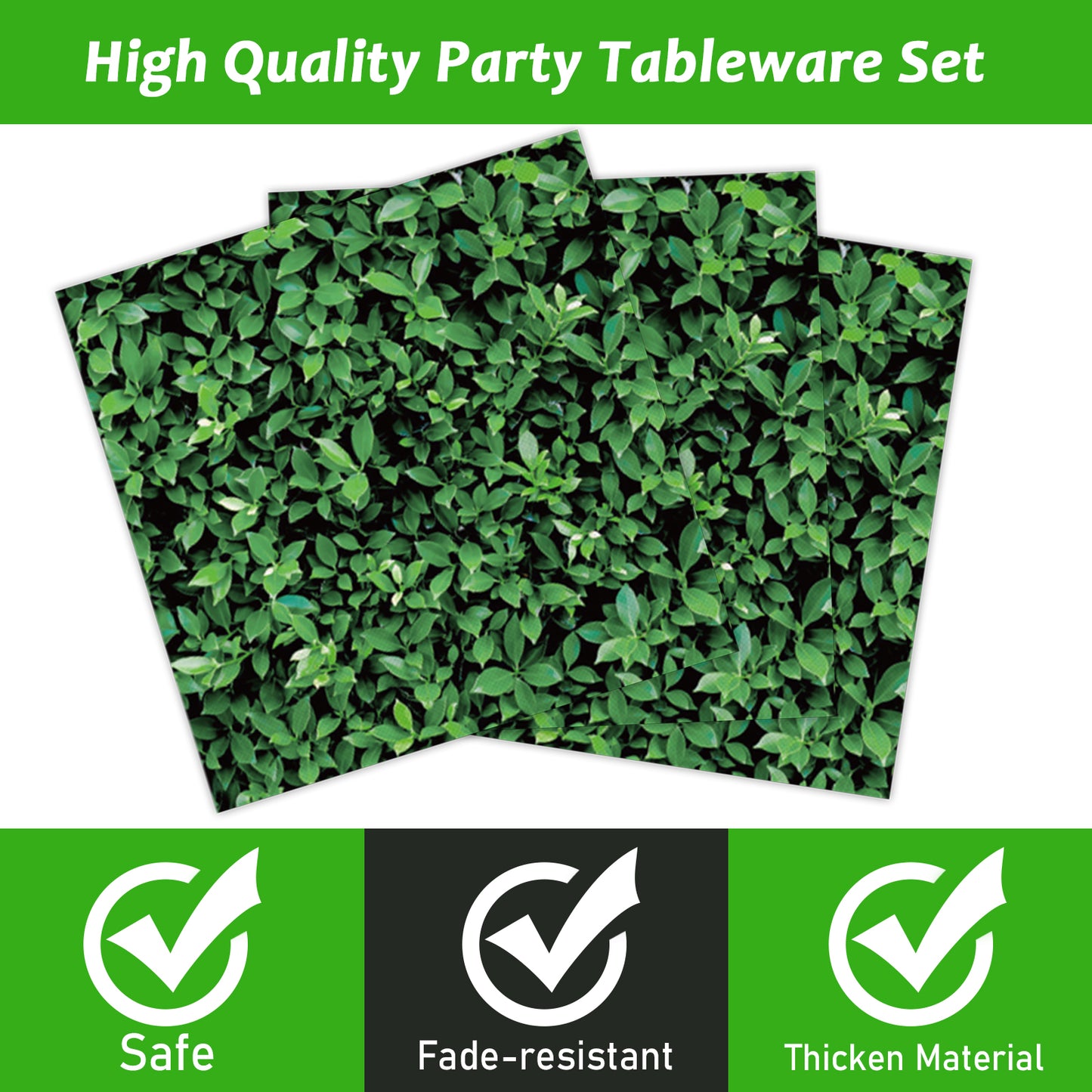Green Leaves Theme Party Supplies,Plates Napkins Forks Set of 96pcs