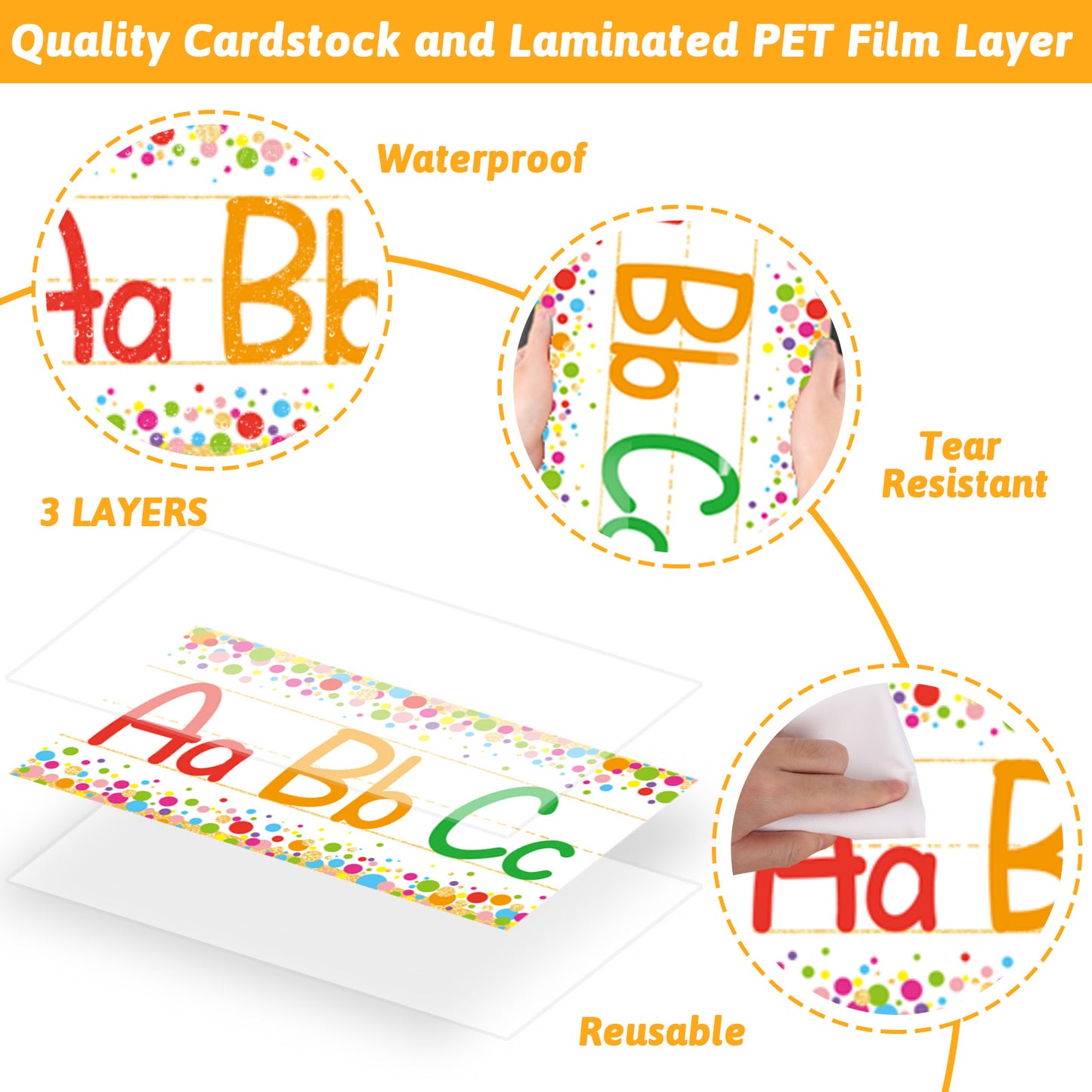 12 Pieces Alphabet Bulletin Board Strips Set Alphabet & Number Border (Confetti)
