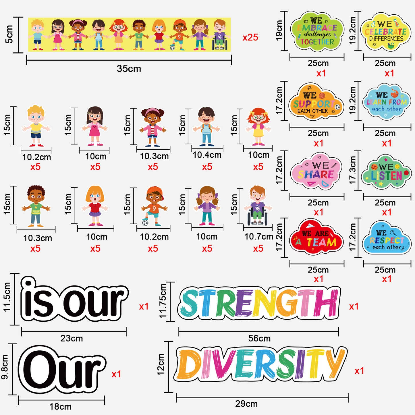 66 Pieces Diversity Bulletin Board Decoration Set (Our Diversity is Our Strength)