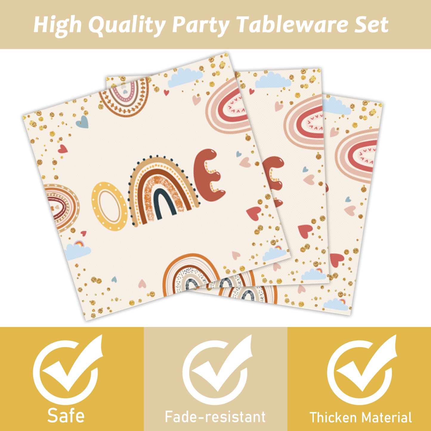 Boho Rainbow Theme Party Supplies,Plates Napkins Forks Set of 96pcs