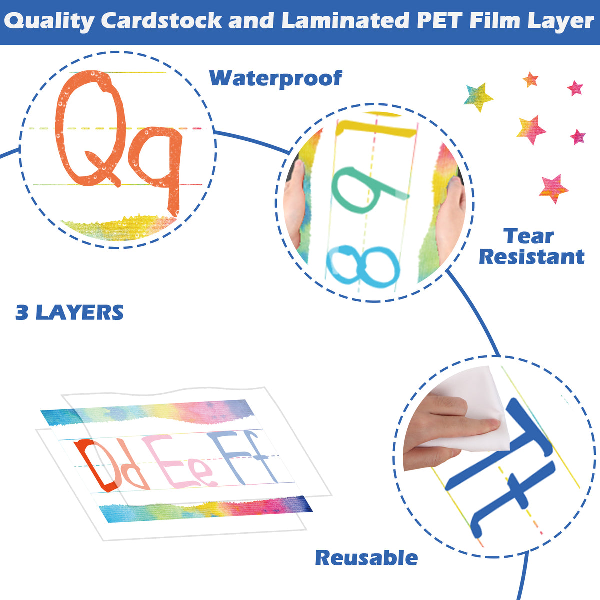 12 Pieces Alphabet Bulletin Board Strips Set Alphabet Line & Number Border Posters(Watercolor)