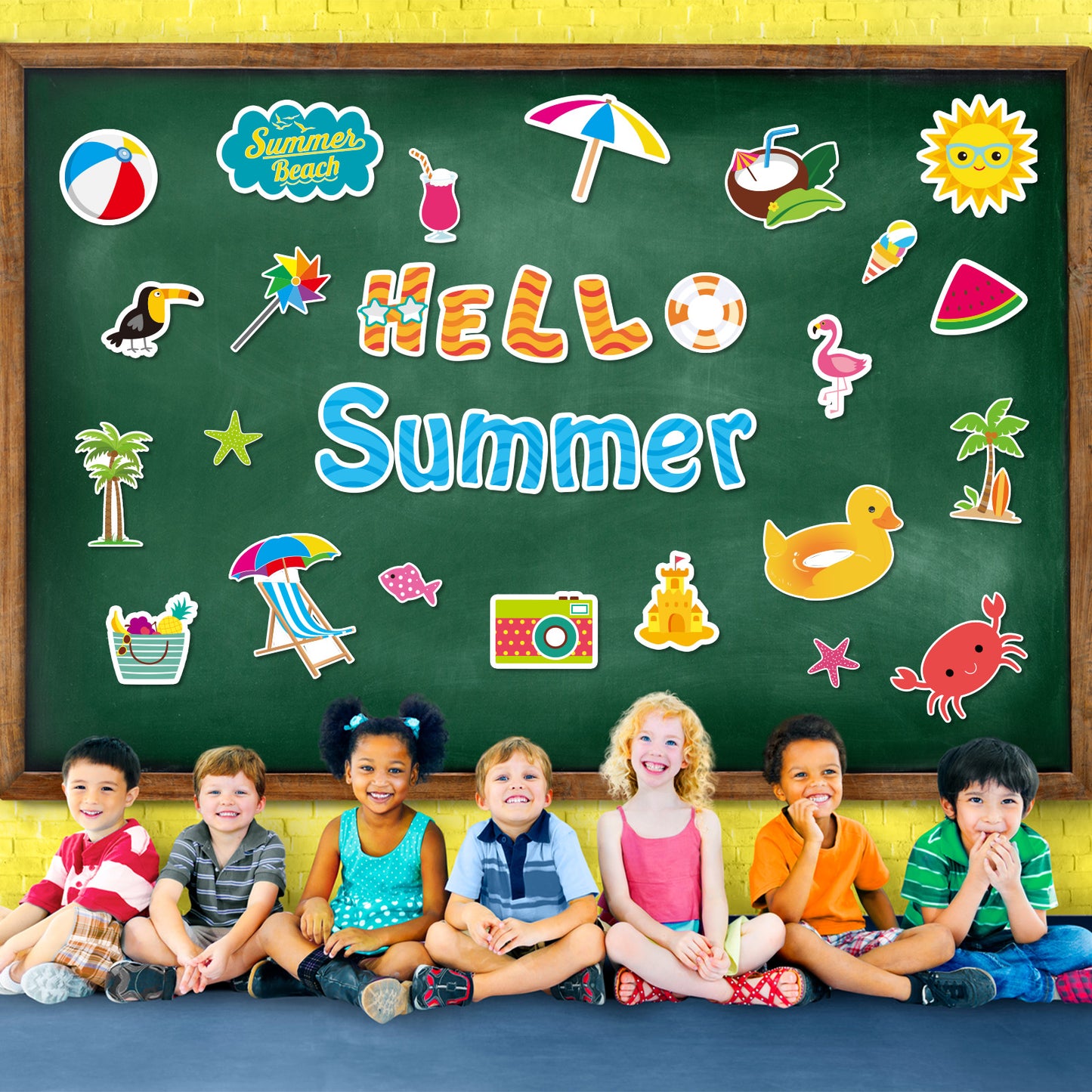 84 Pcs Hello Summer Cut-Outs Colorful Sunflower Inspirational Classroom Decoration
