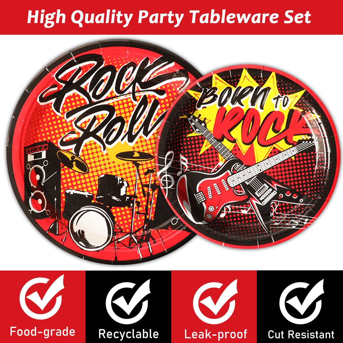 96 Pcs Rock and Roll Party Tableware Set Supplies Fork 24 Guests