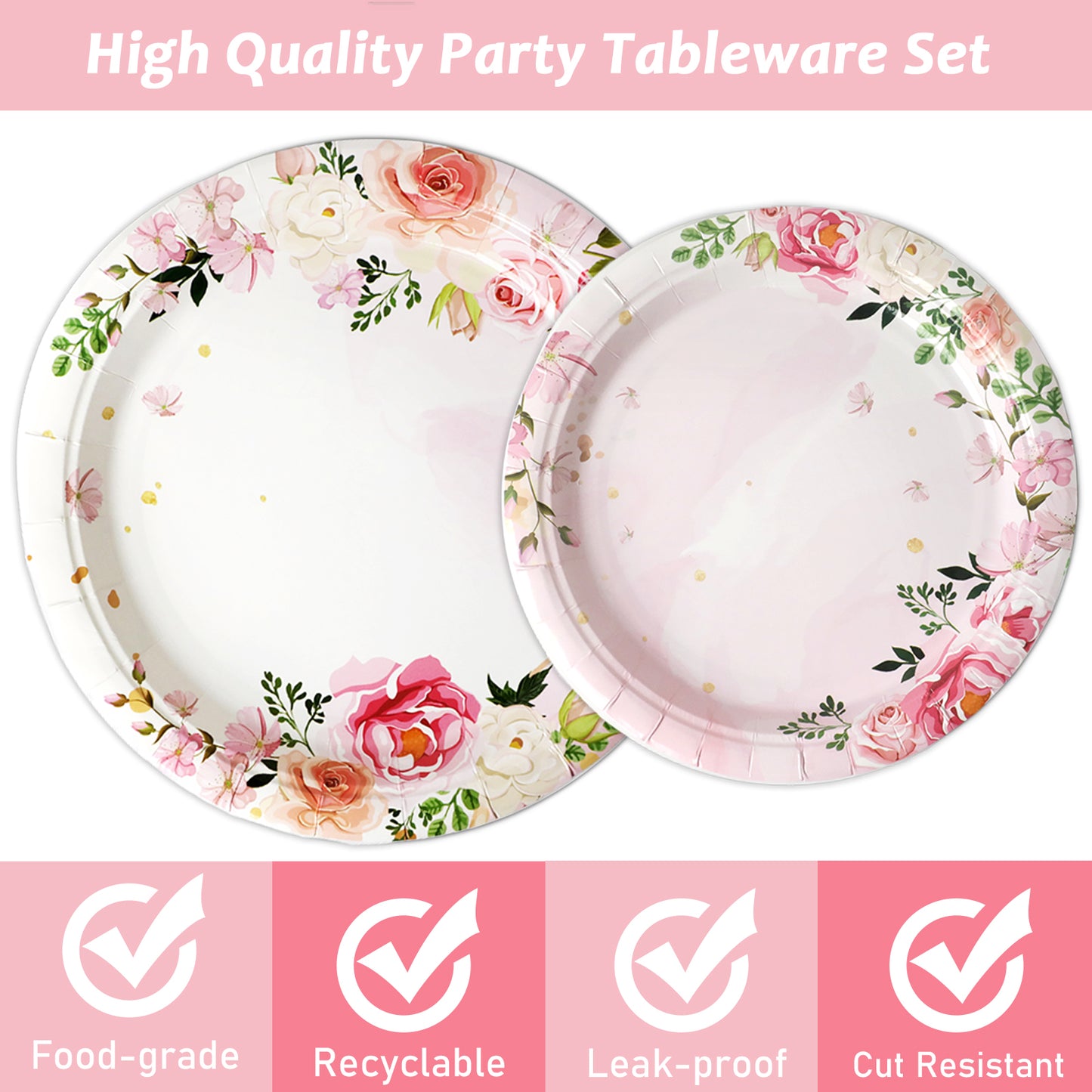 Floral Theme Party Supplies,Plates Napkins Forks Set of 96pcs