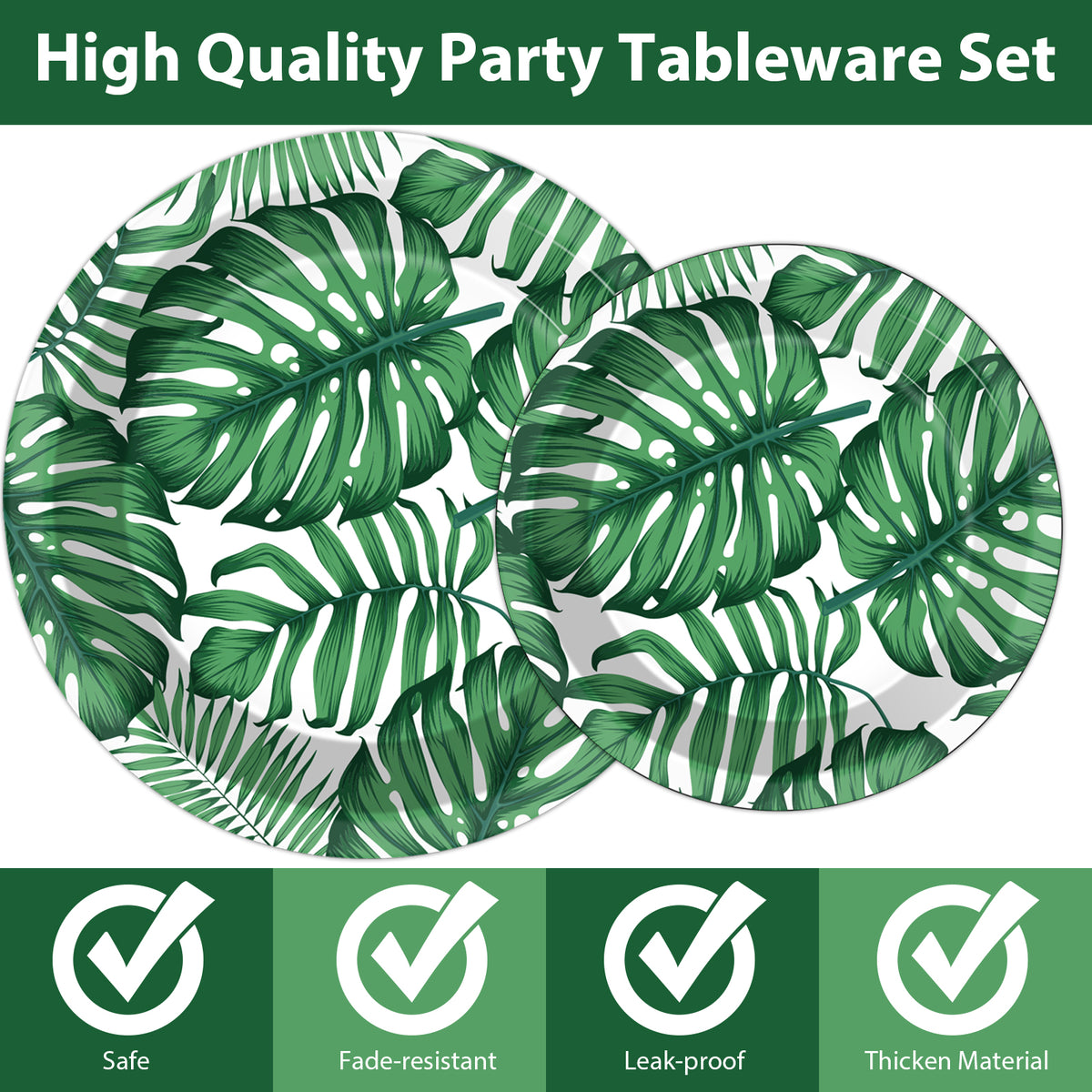 96 Pieces Palm Leaf Tableware Set Paper Plates Napkins Forks for 24 Guests