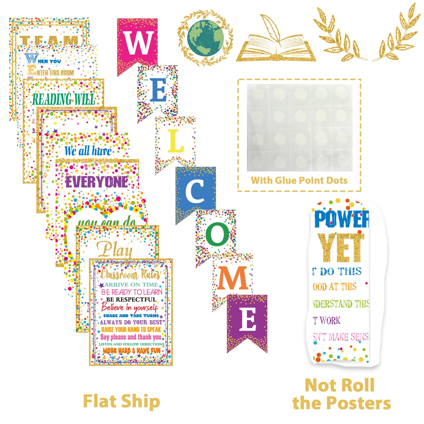 17 Pieces Confetti Classroom Motivational Posters Welcome Decor Signs