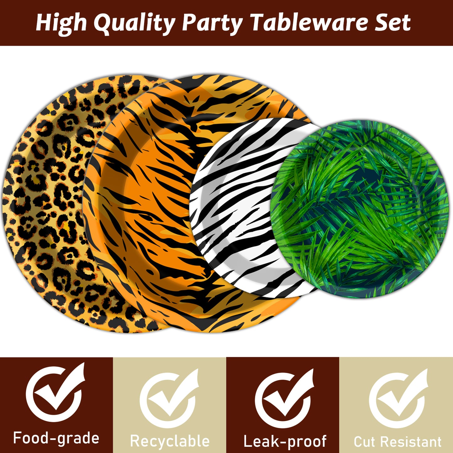 Jungle Theme Party Supplies,Plates Napkins Forks Set of 96pcs