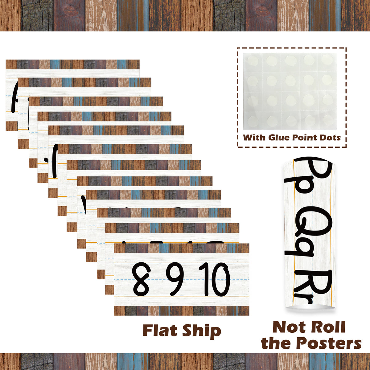 12 Pieces Alphabet Bulletin Board Strips Set Alphabet Line & Number Border Posters(Industrial Chic)