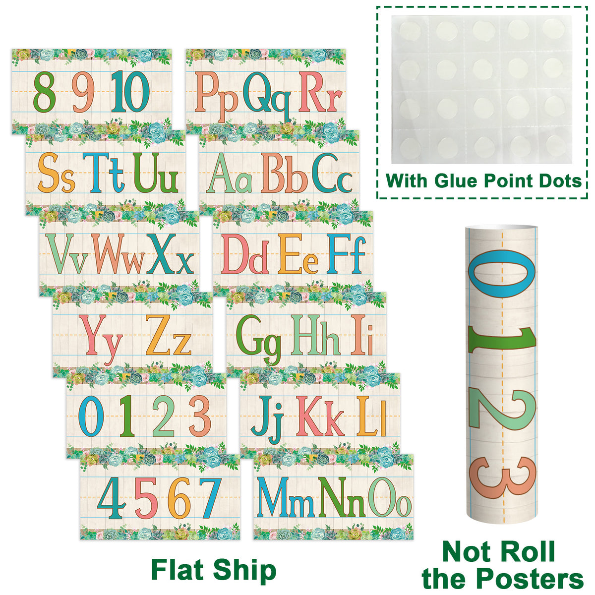 12 Pieces Alphabet Bulletin Board Strips Set Alphabet & Number Border (Succulent)