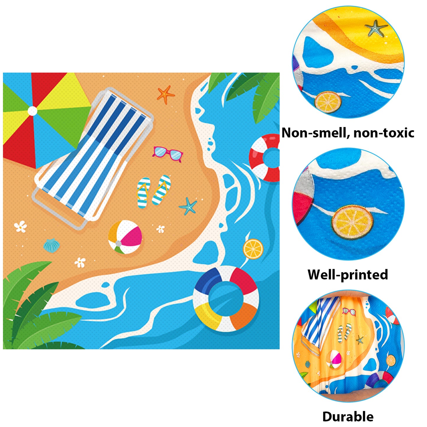 Disposable Summer Beach Theme Party Napkins,Set of 50 Counts