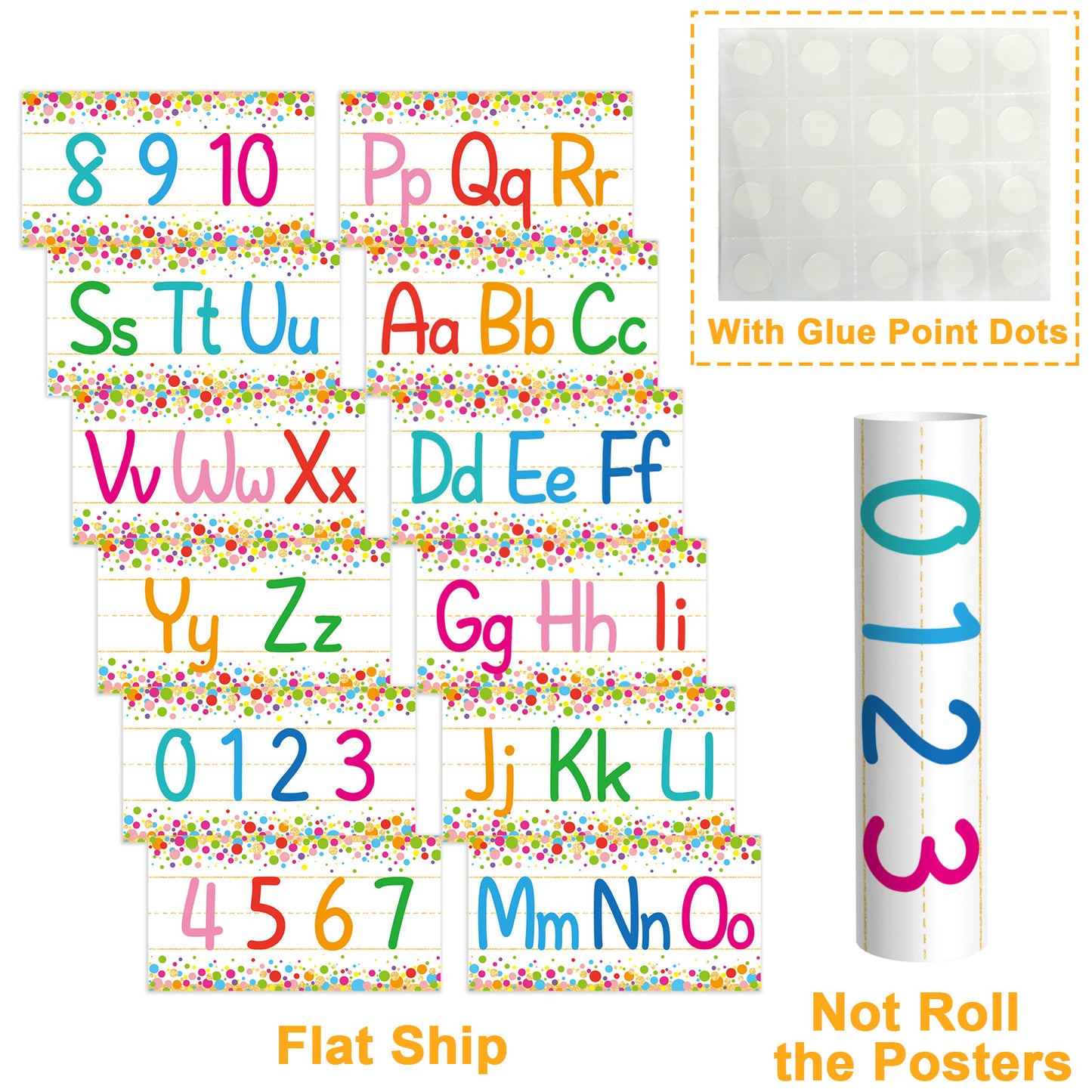 12 Pieces Alphabet Bulletin Board Strips Set Alphabet & Number Border (Confetti)